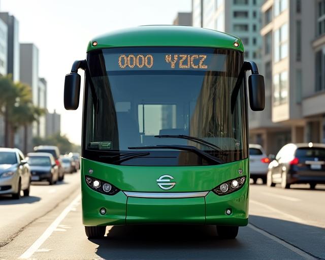 A modern EmeraldVoyage shuttle bus in a city setting.