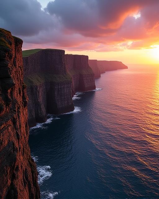 The stunning Cliffs of Moher at sunset.